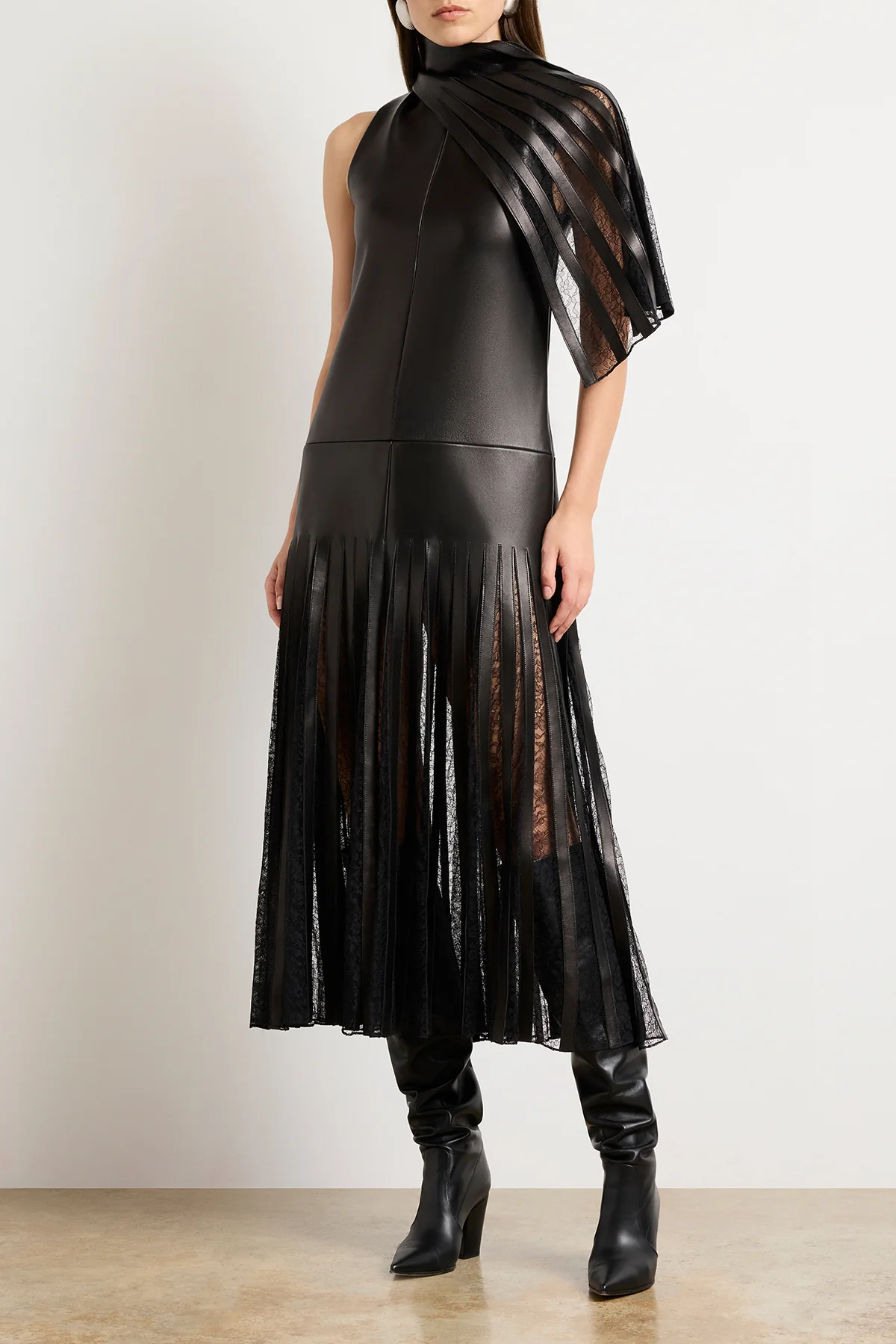 The Blythe Leather Embroidered Dress in Black - Image 2