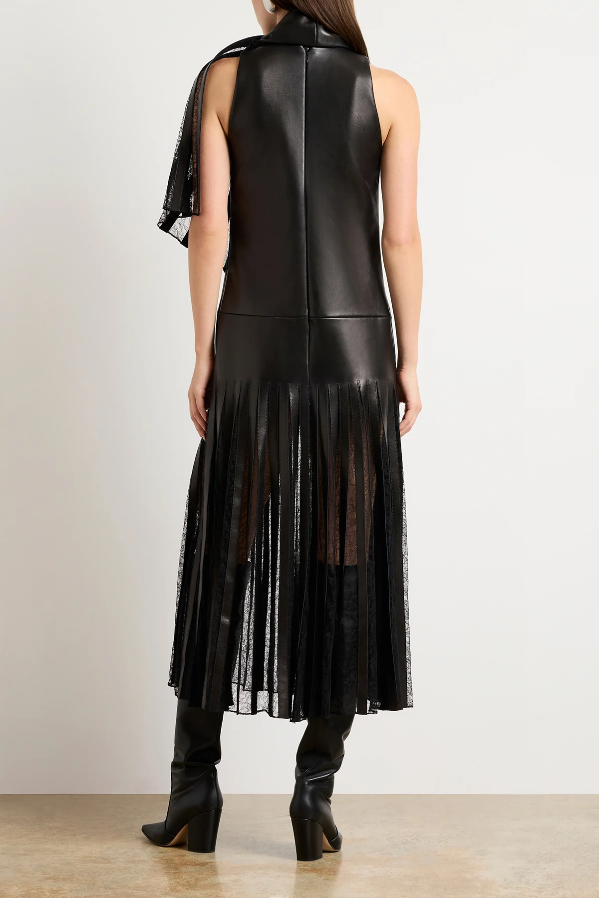 The Blythe Leather Embroidered Dress in Black - Image 4