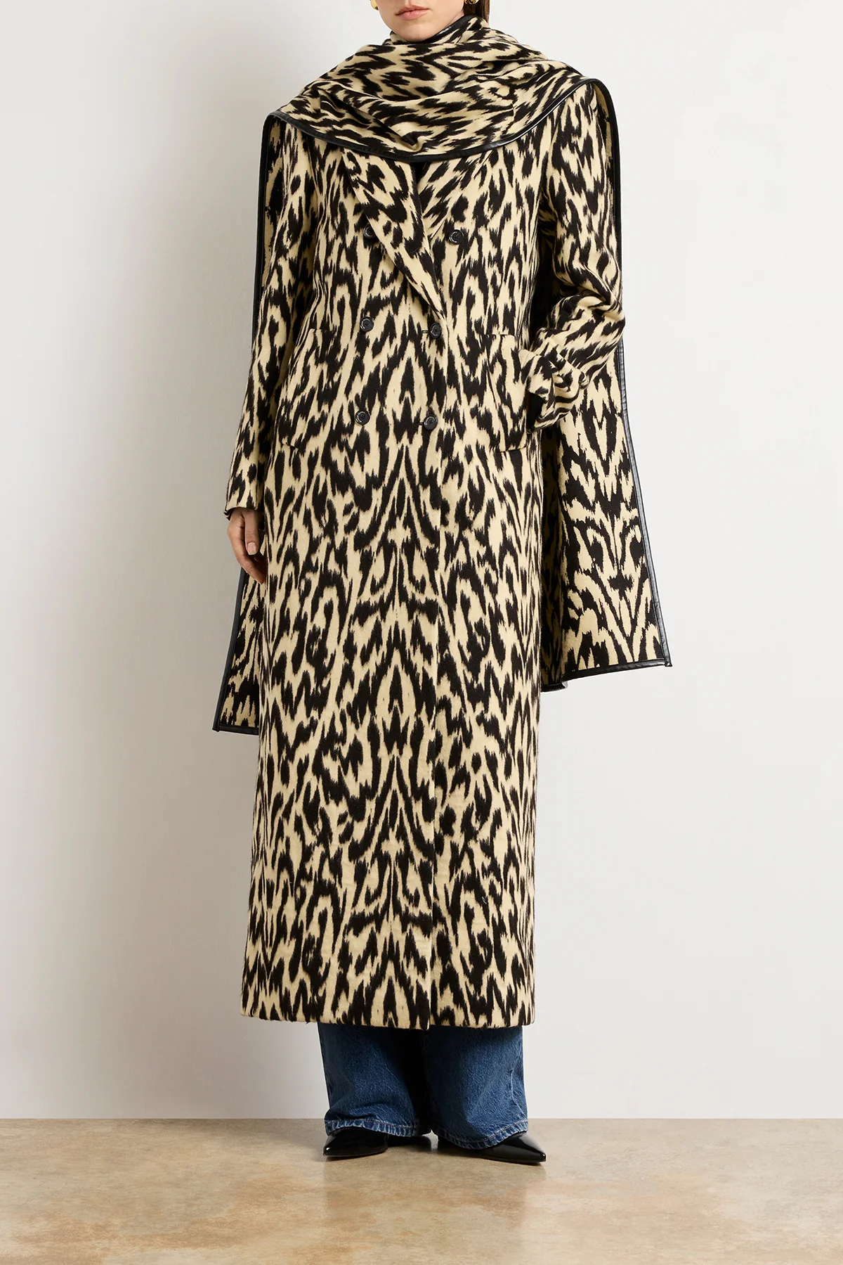The Demi Double Breasted Coat with Scarf in Abstract Leopard - Image 4
