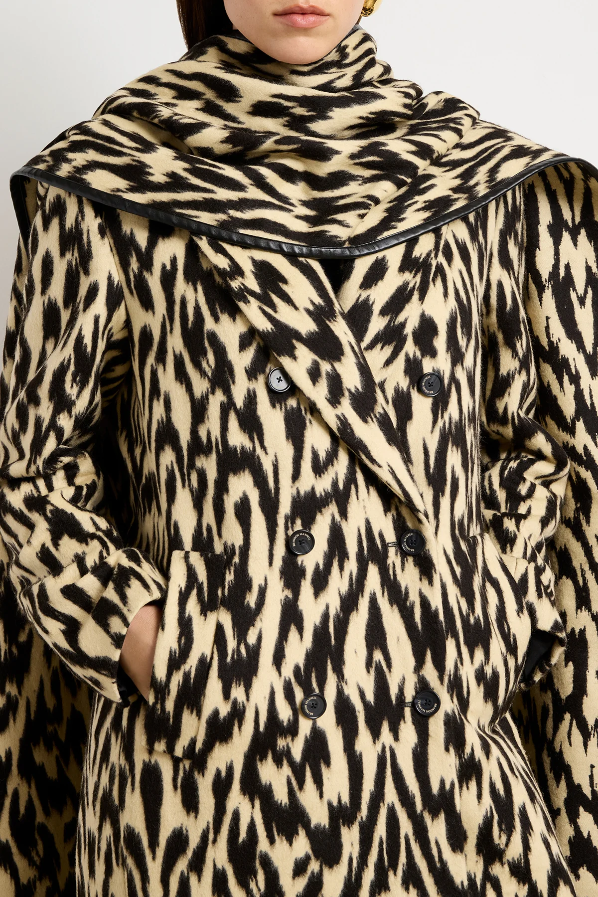 The Demi Double Breasted Coat with Scarf in Abstract Leopard - Image 6