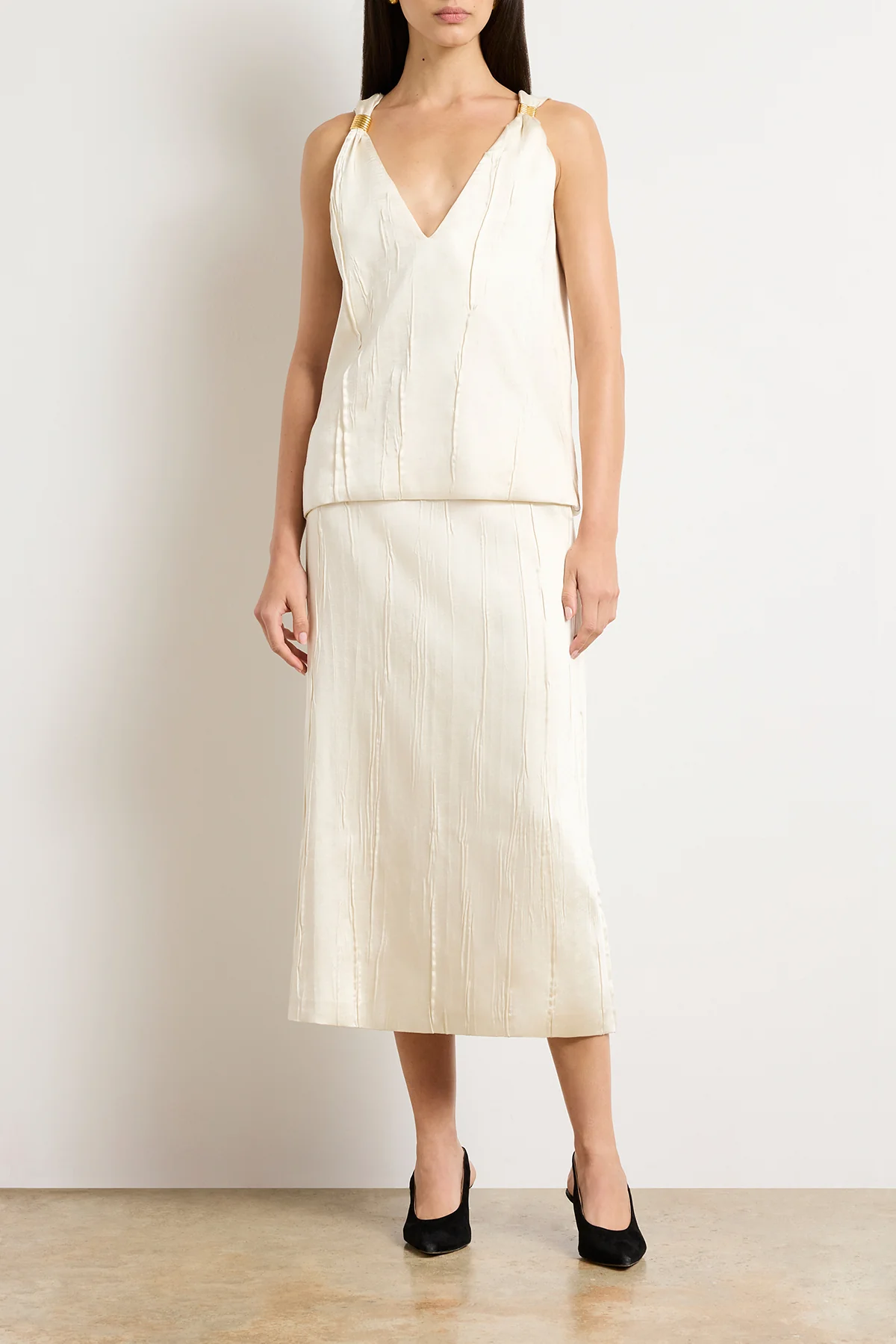 The Drew Deep V Tank in Ivory - Image 3