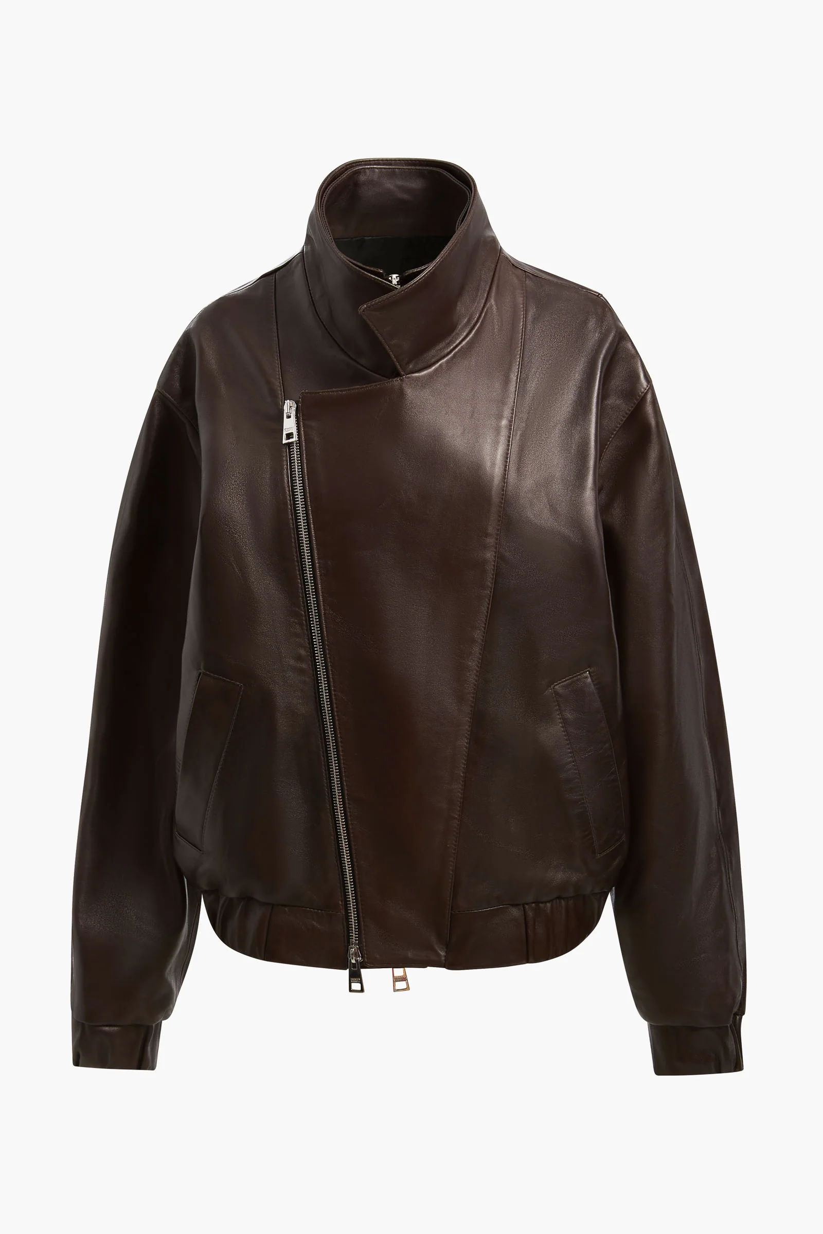 The Emmett Double Zip Leather Moto Jacket in Chocolate Brown - Image 4