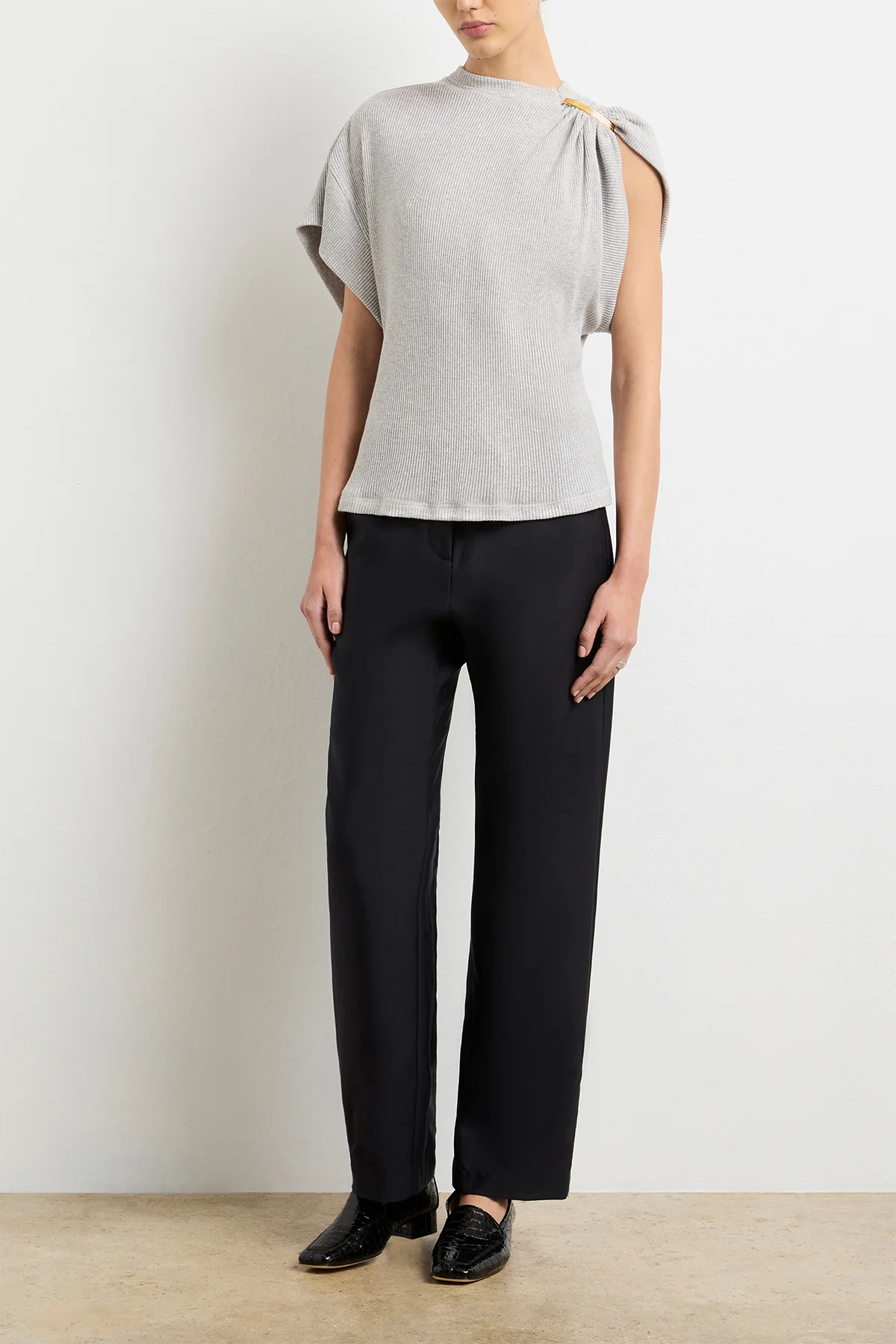 The Faye Asymmetric Top in Heather Grey and Gold - Image 3
