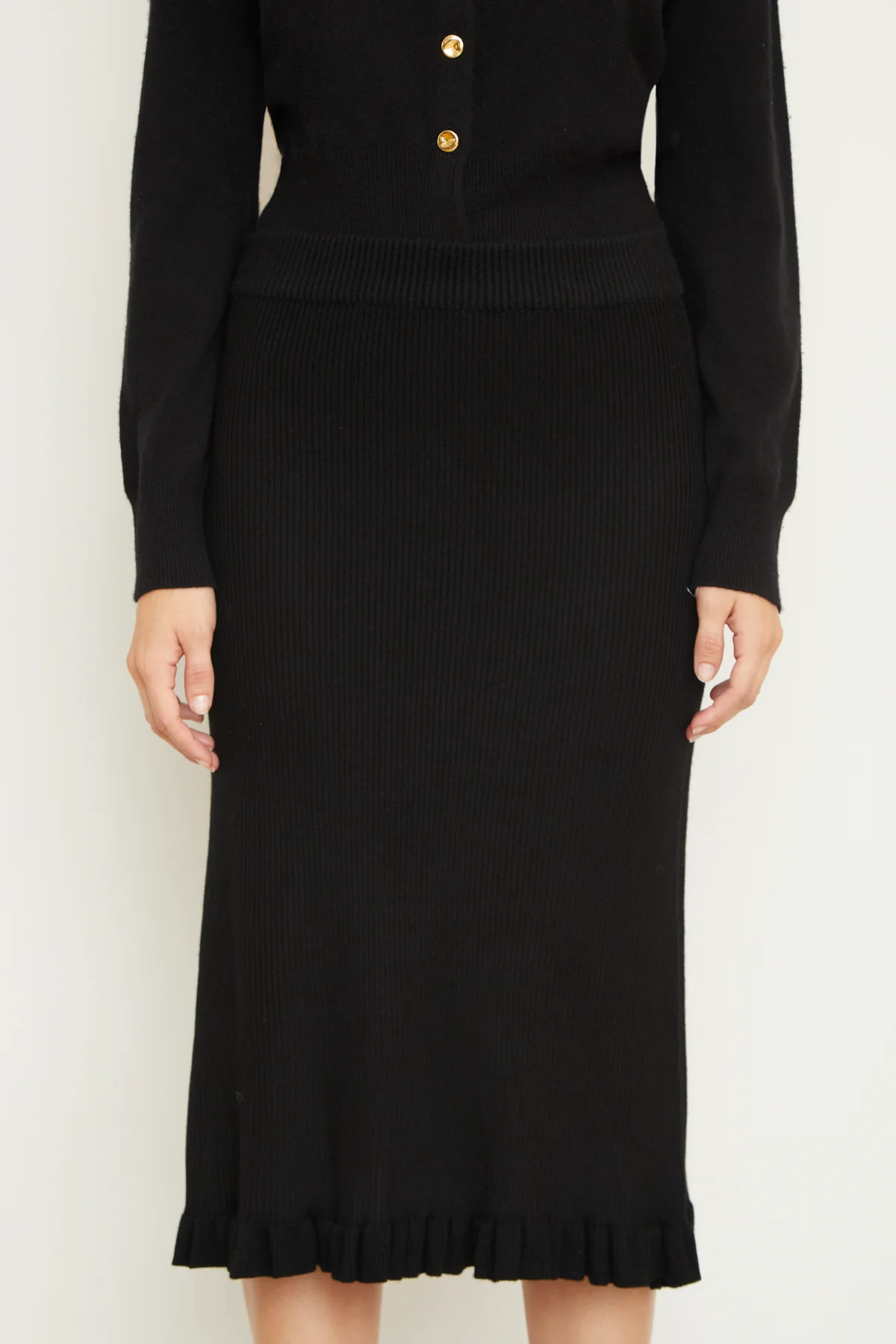The Grace Cashmere Midi Skirt in Black - Image 3