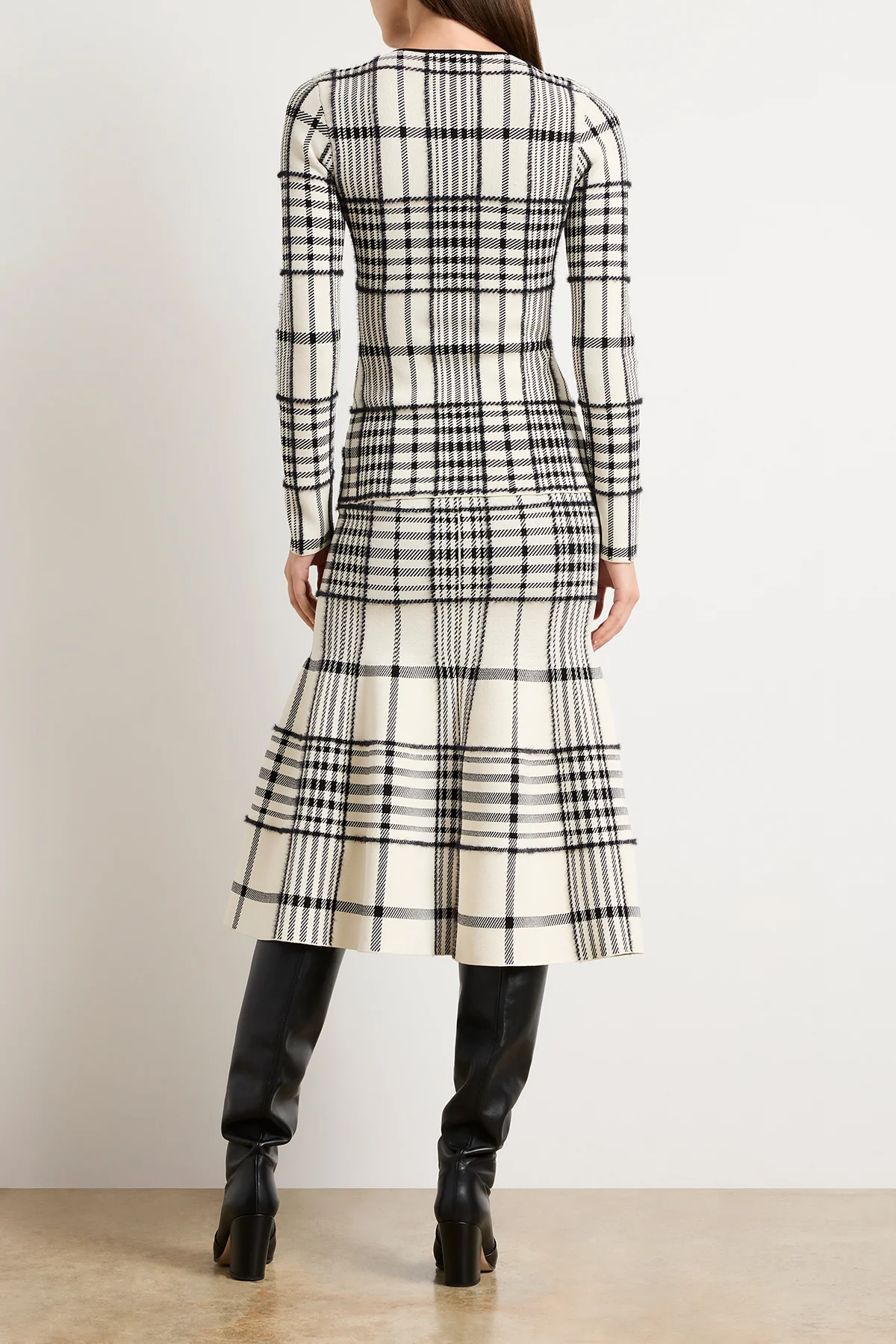 The Greer Zip Front Plaid Jacquard Knit Cardigan in Ivory Plaid - Image 4