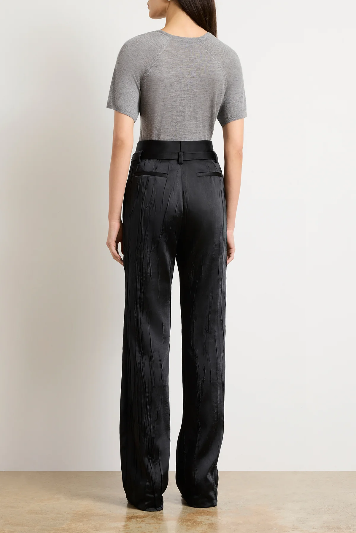 The Kaia Crushed Satin Straight Leg Trouser in Black - Image 4