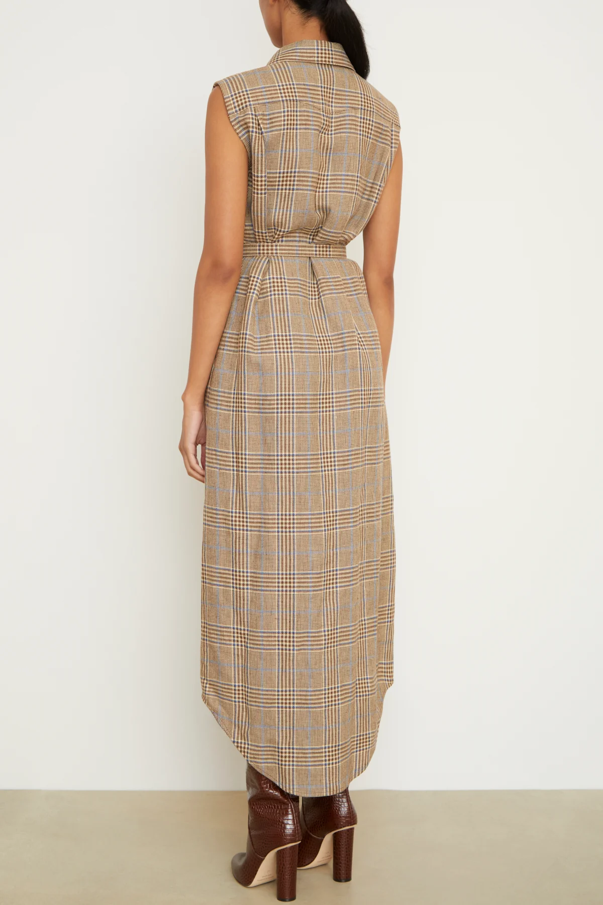 The Lilian Sleeveless Shirtdress in Brown Plaid - Image 3