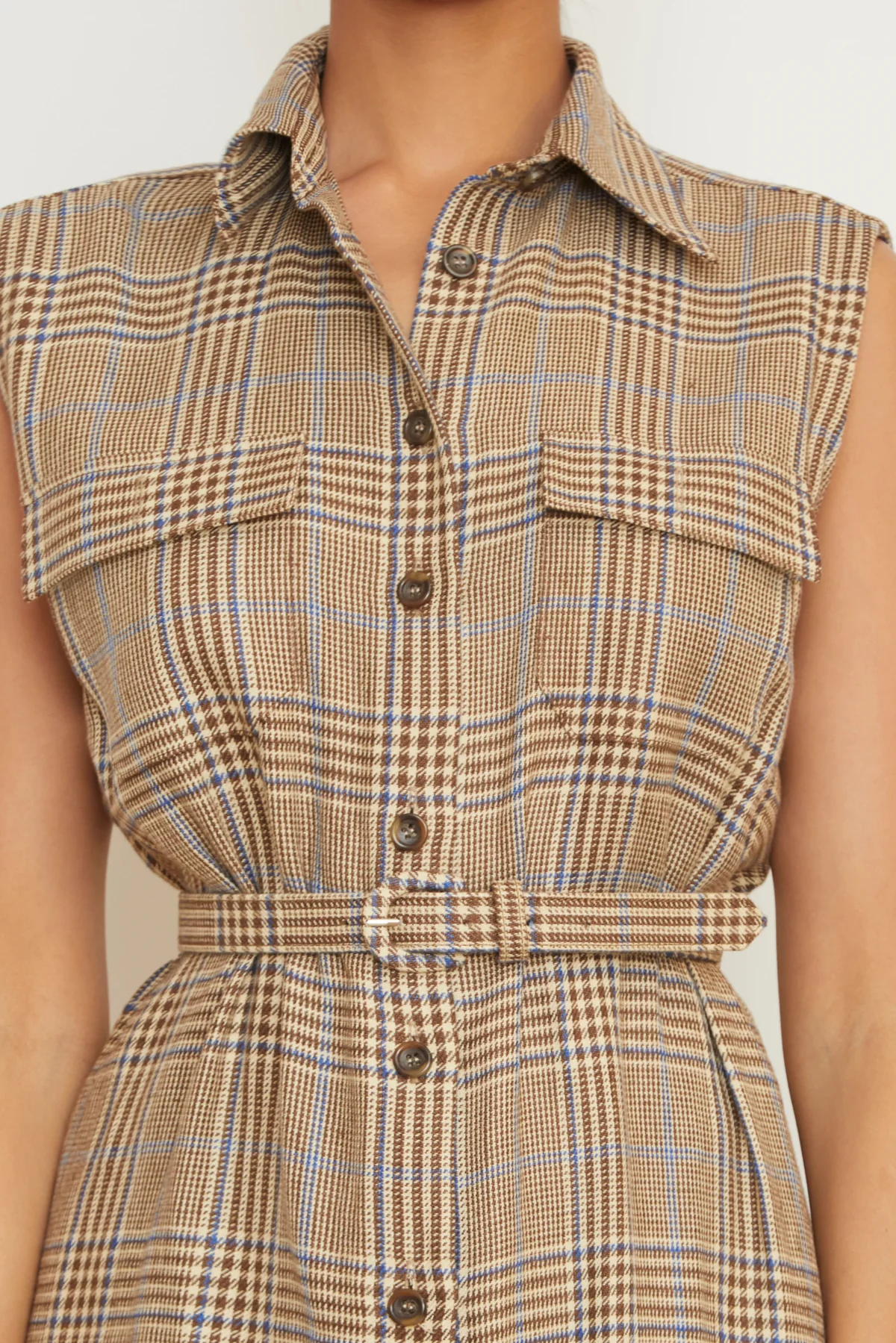The Lilian Sleeveless Shirtdress in Brown Plaid - Image 4