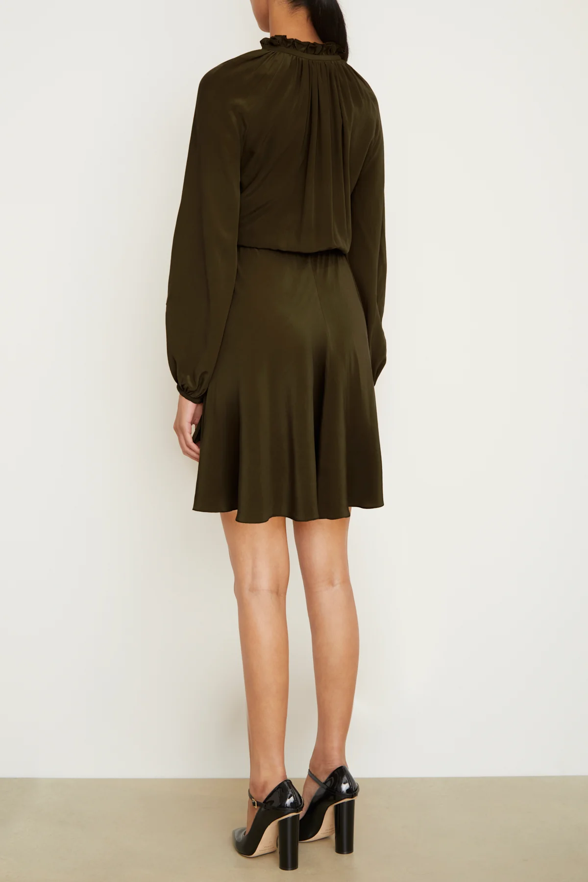 The Pam Mini Caftan Dress in Green Silk - Image 3