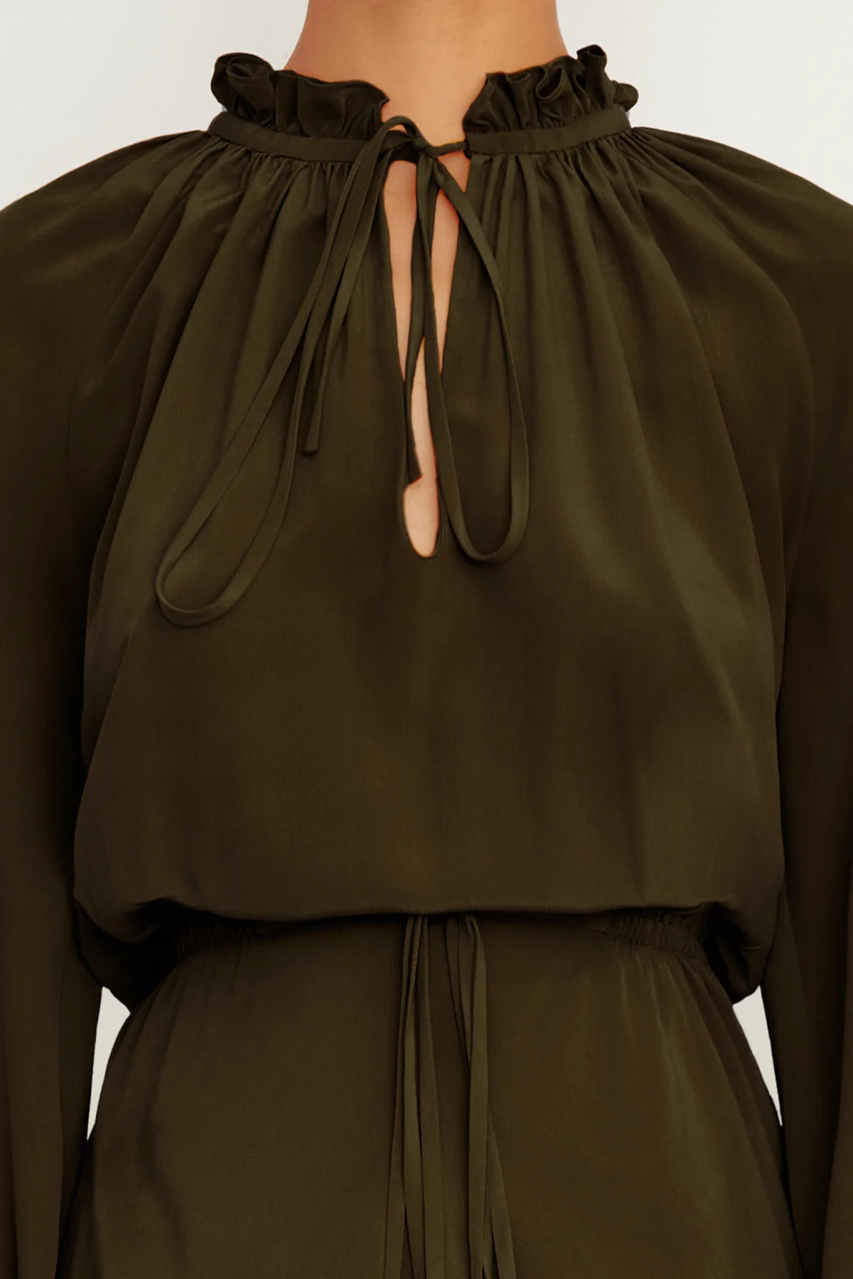 The Pam Mini Caftan Dress in Green Silk - Image 4