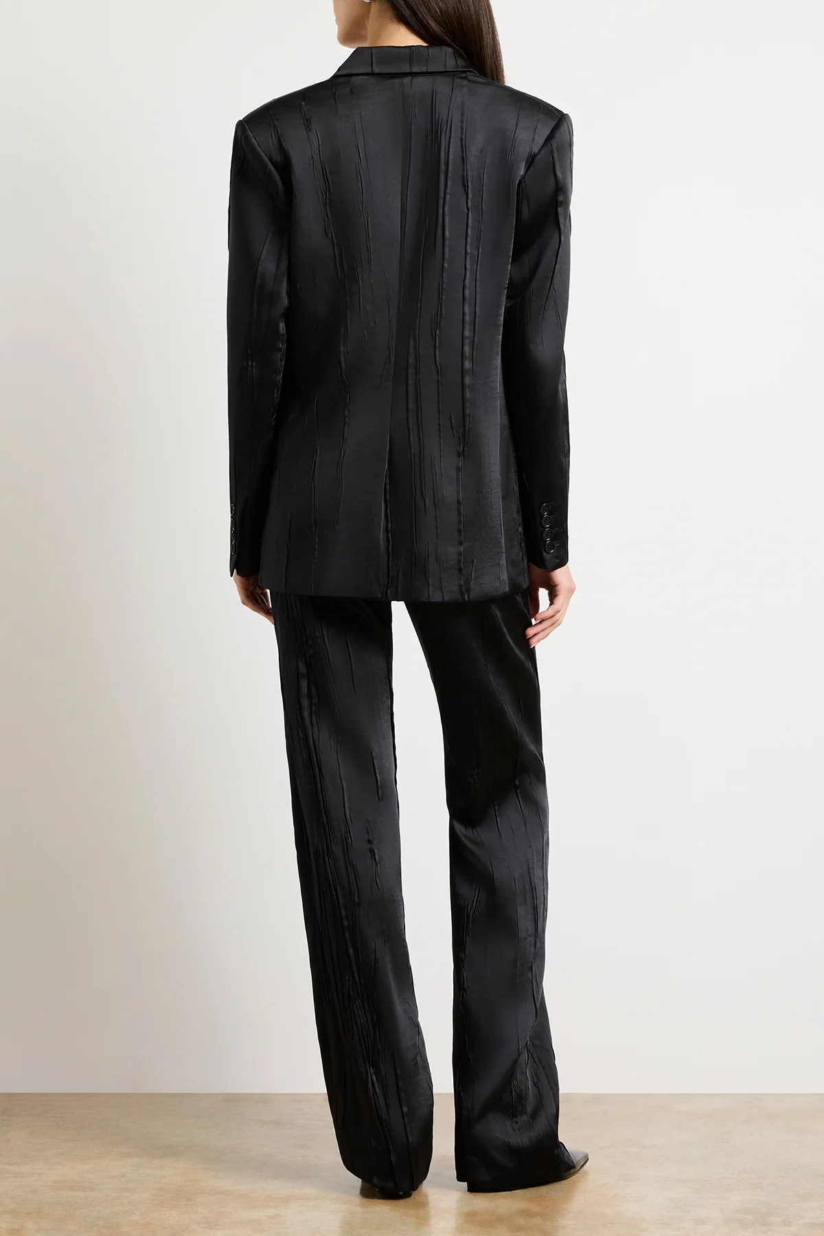 The Nell Crushed Satin Single Breasted Blazer in Black - Image 4