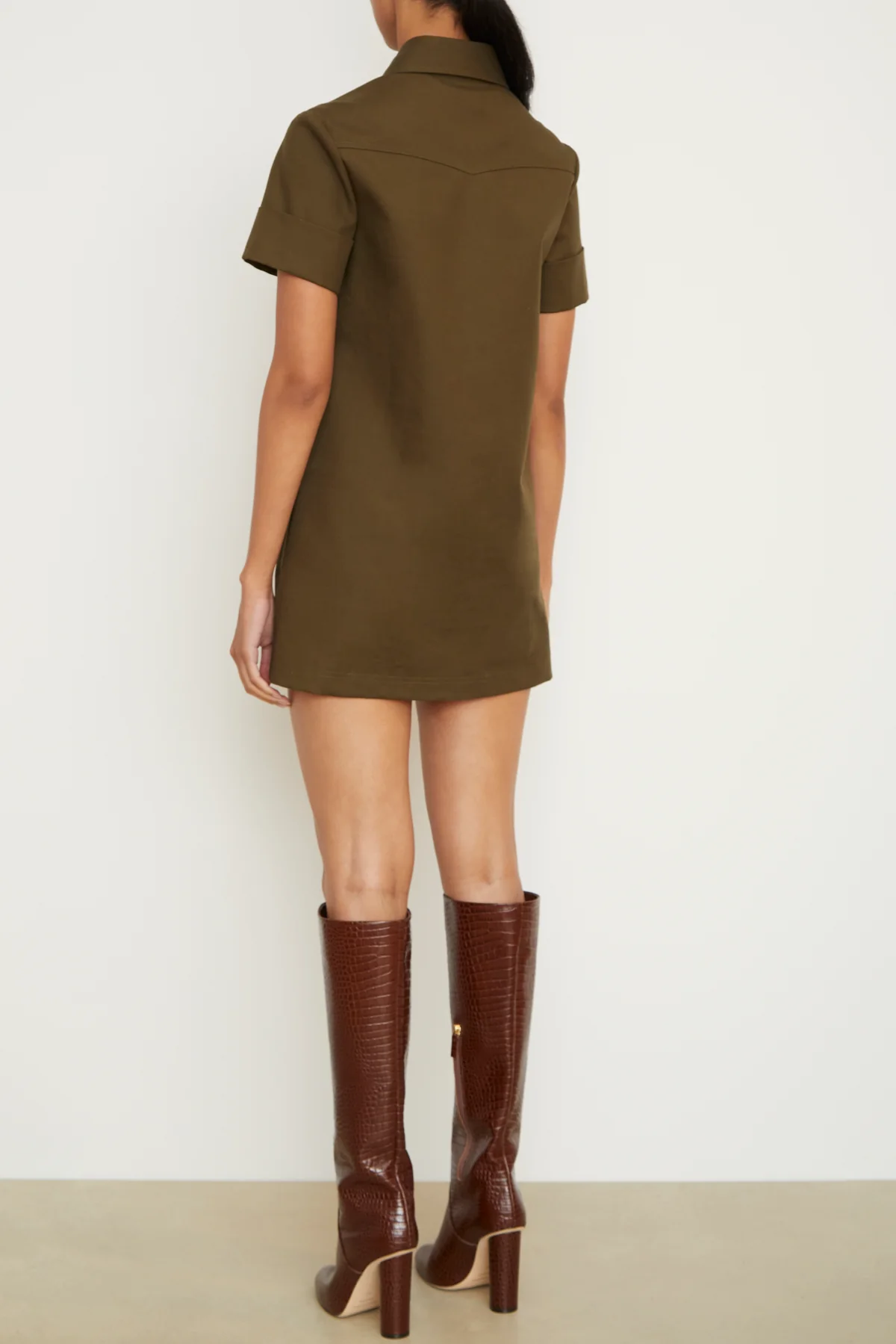 The Noelle Mini Dress in Olive - Image 3