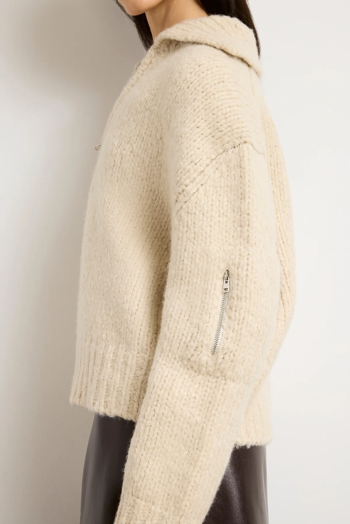 The Posie Half Zip Sweater with Sleeve Pocket in Latte - Image 4