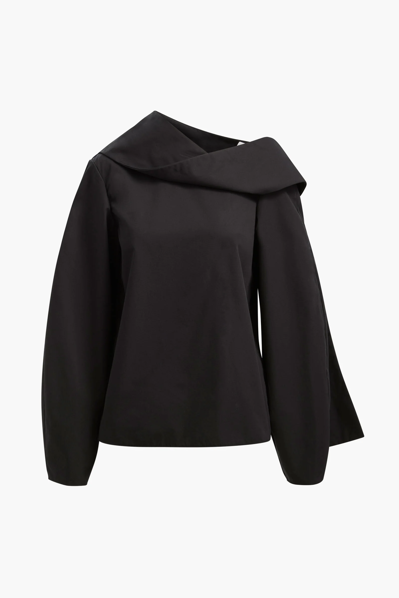 The Quinn One Sleeve Poplin Scarf Neck Top in Black