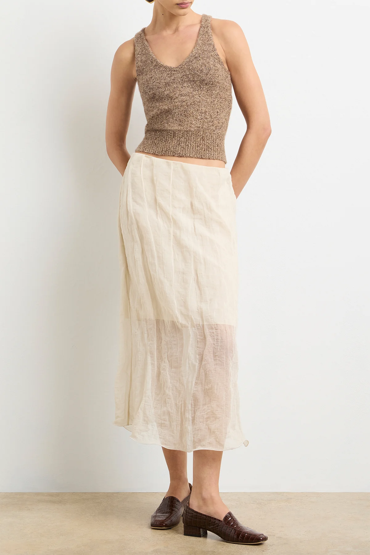 The Reese Knit Tank in Marled Brown Silk Cashmere - Image 3