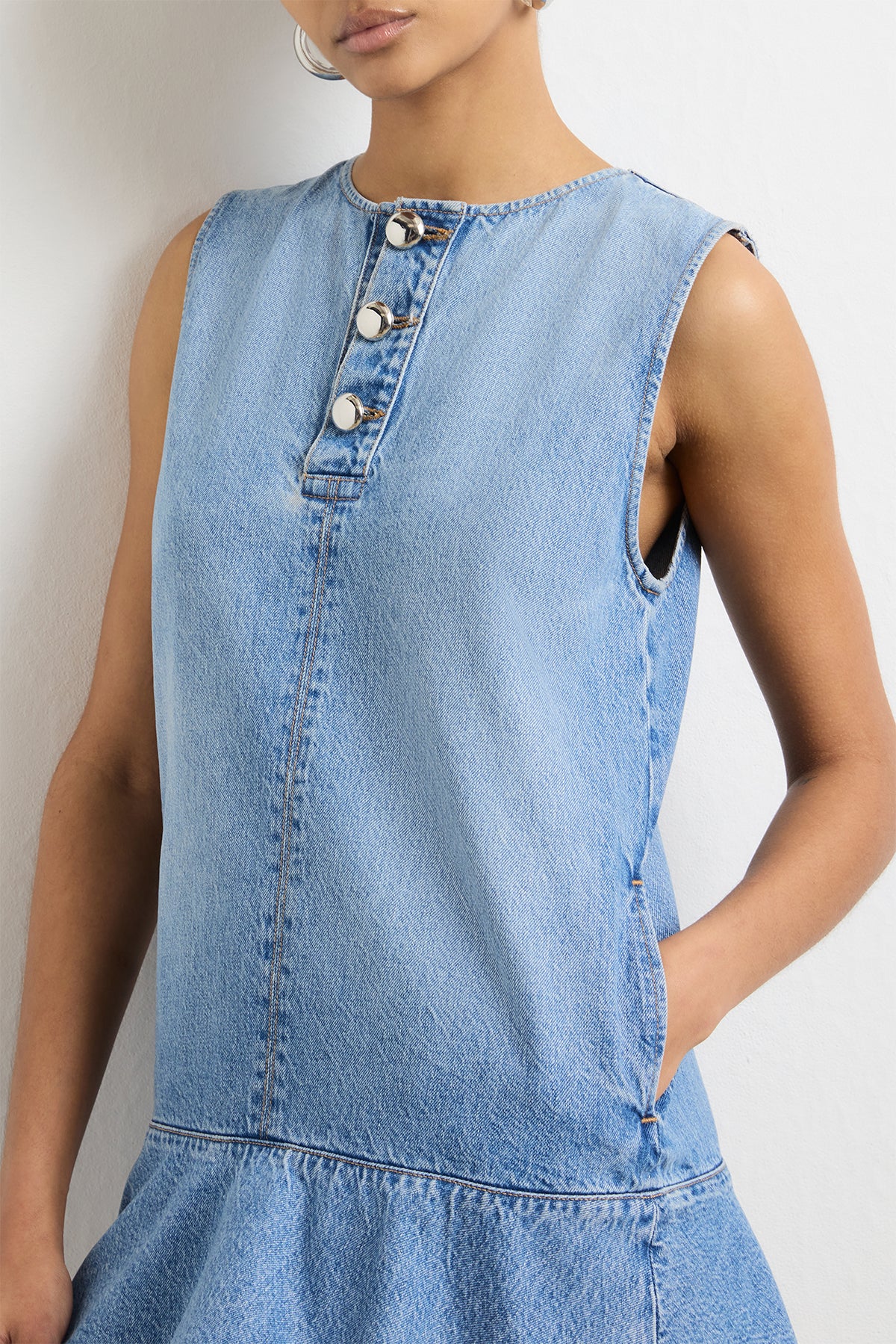The Rosie Denim Mini Dress in Vintage Wash - Image 4