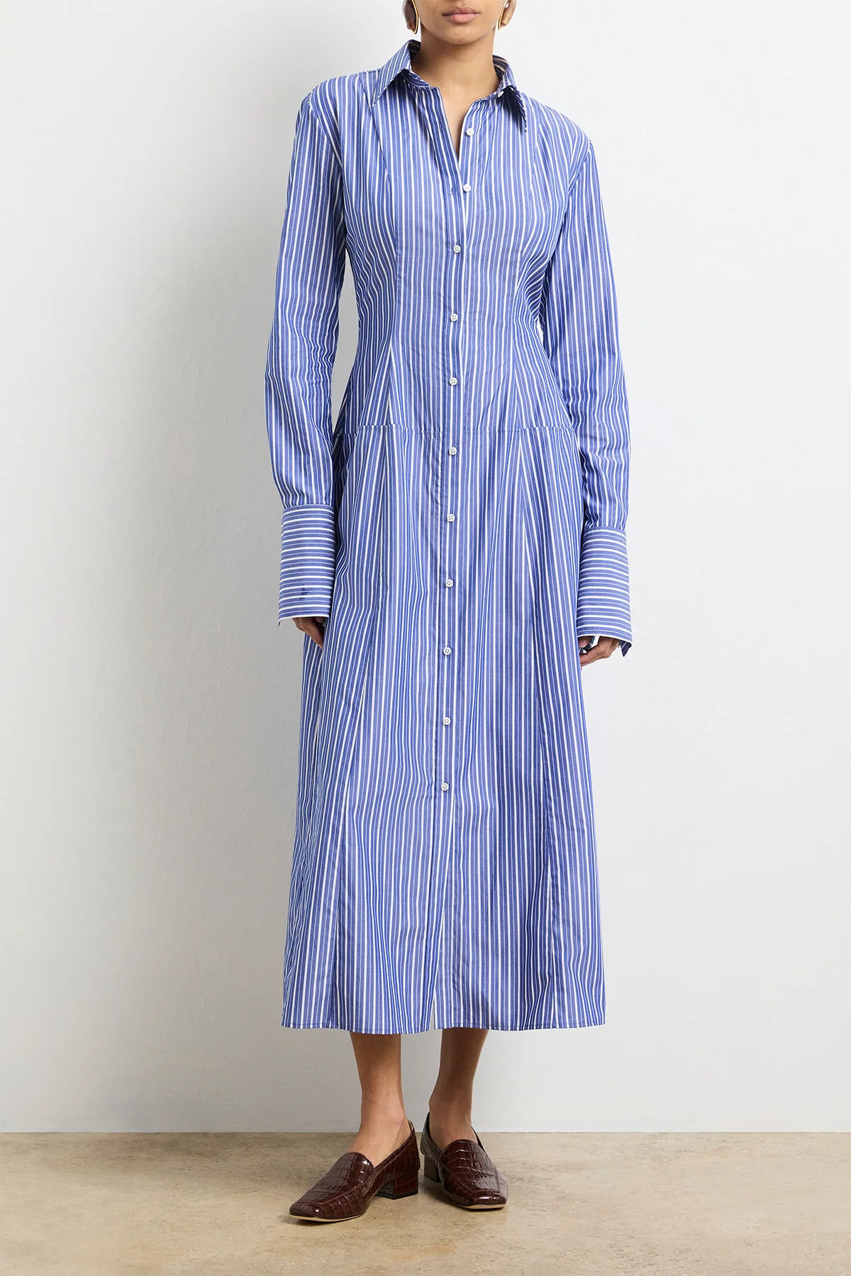 The Sammy Shirtdress in Navy Striped Cotton - Image 3