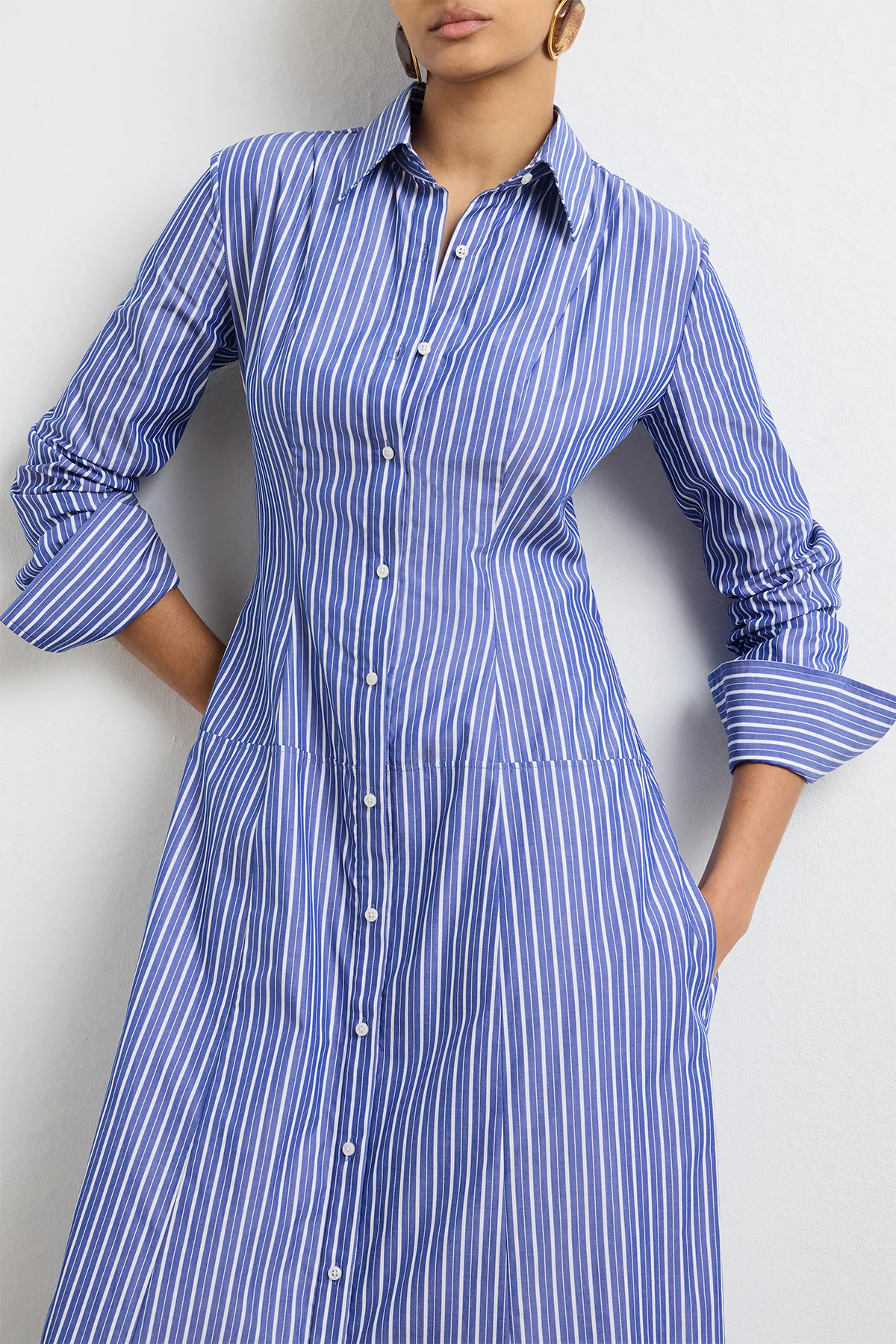 The Sammy Shirtdress in Navy Striped Cotton - Image 4