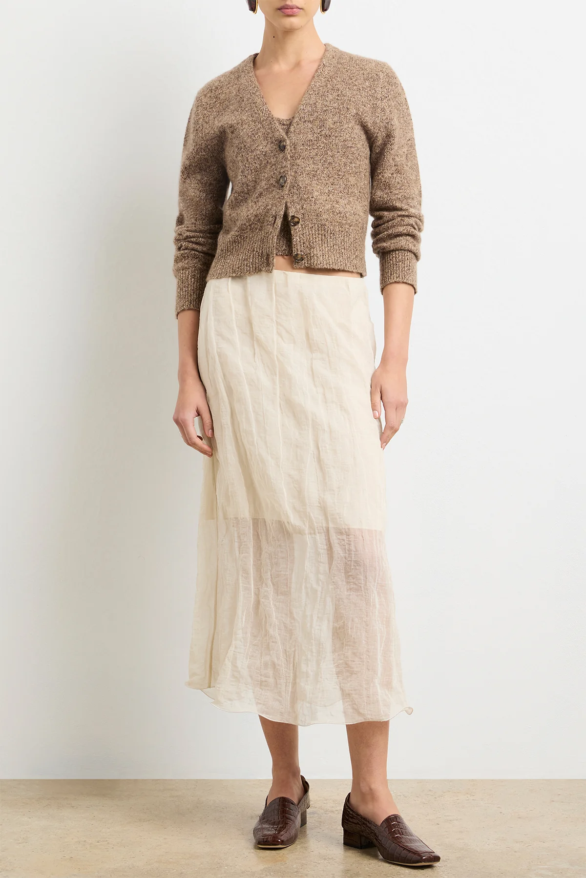 The Sloane Cardigan in Marled Brown Silk Cashmere - Image 3