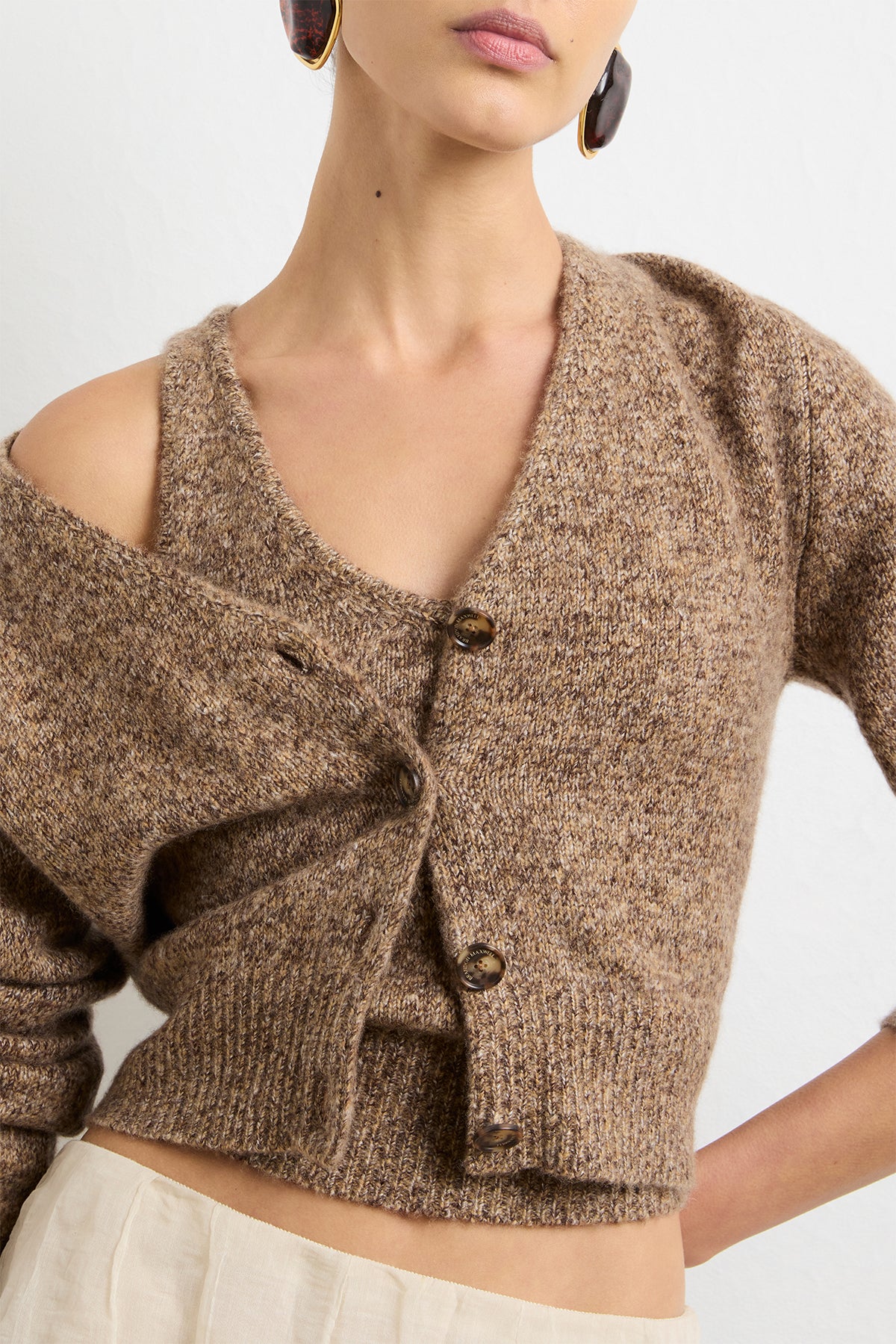 The Sloane Cardigan in Marled Brown Silk Cashmere - Image 5