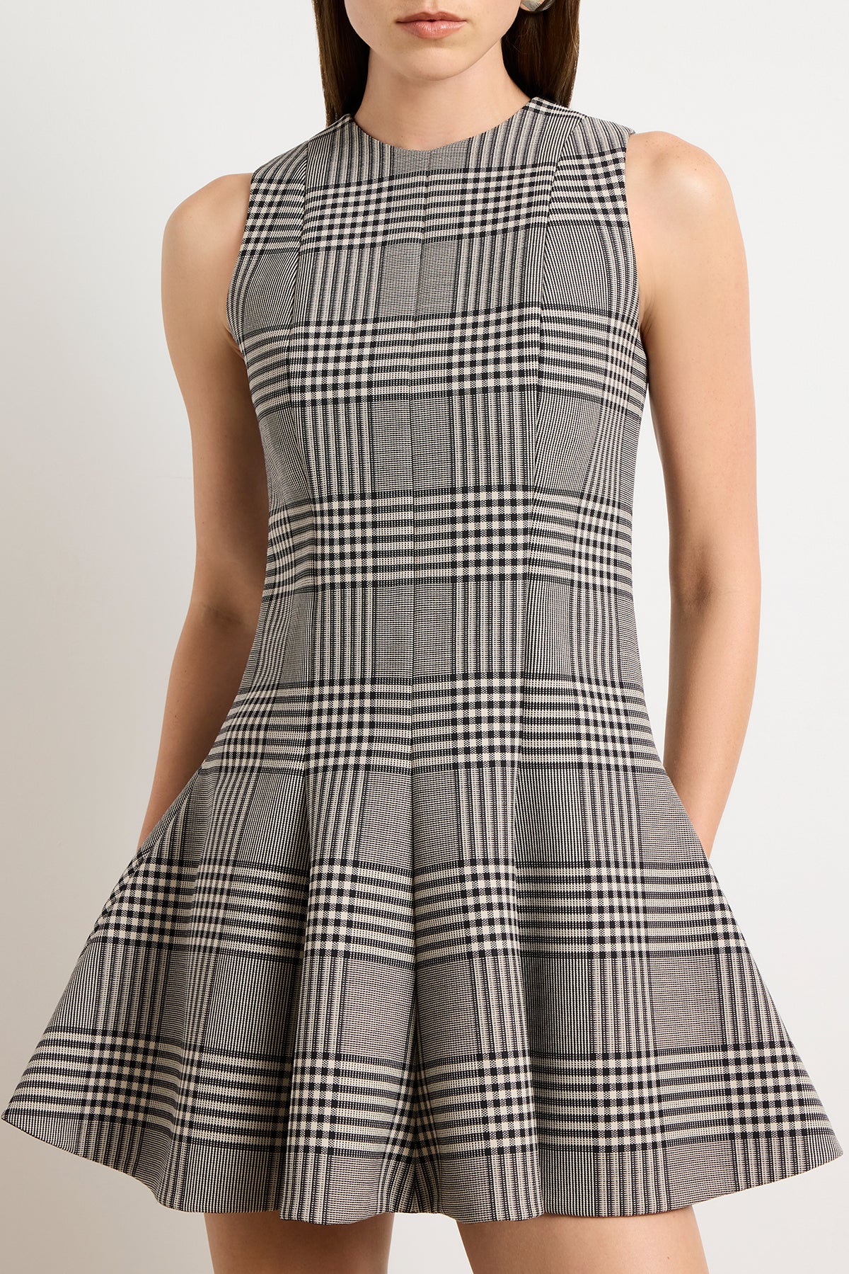 The Sophie Crew Neck Fitted Mini Dress in Prince of Wales Plaid - Image 2