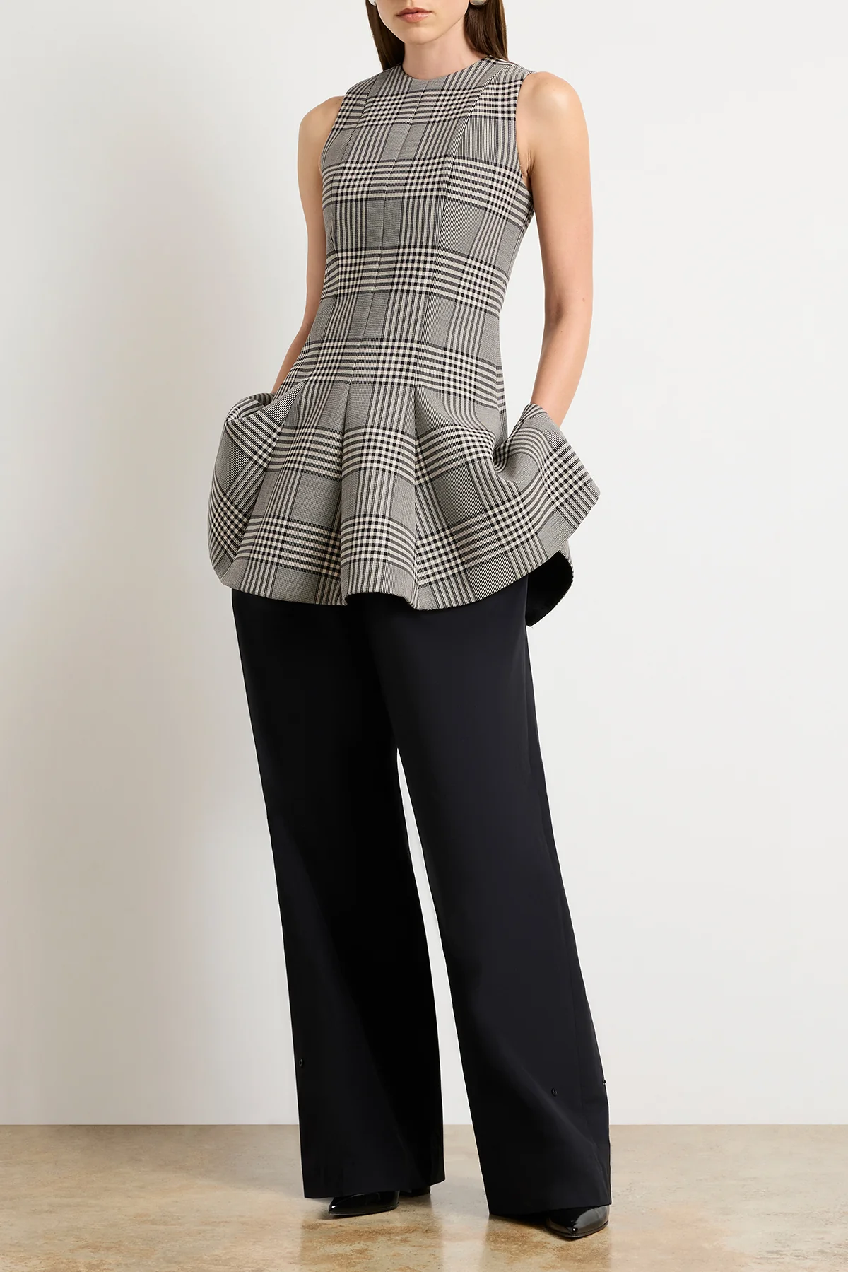 The Sophie Crew Neck Fitted Mini Dress in Prince of Wales Plaid - Image 3