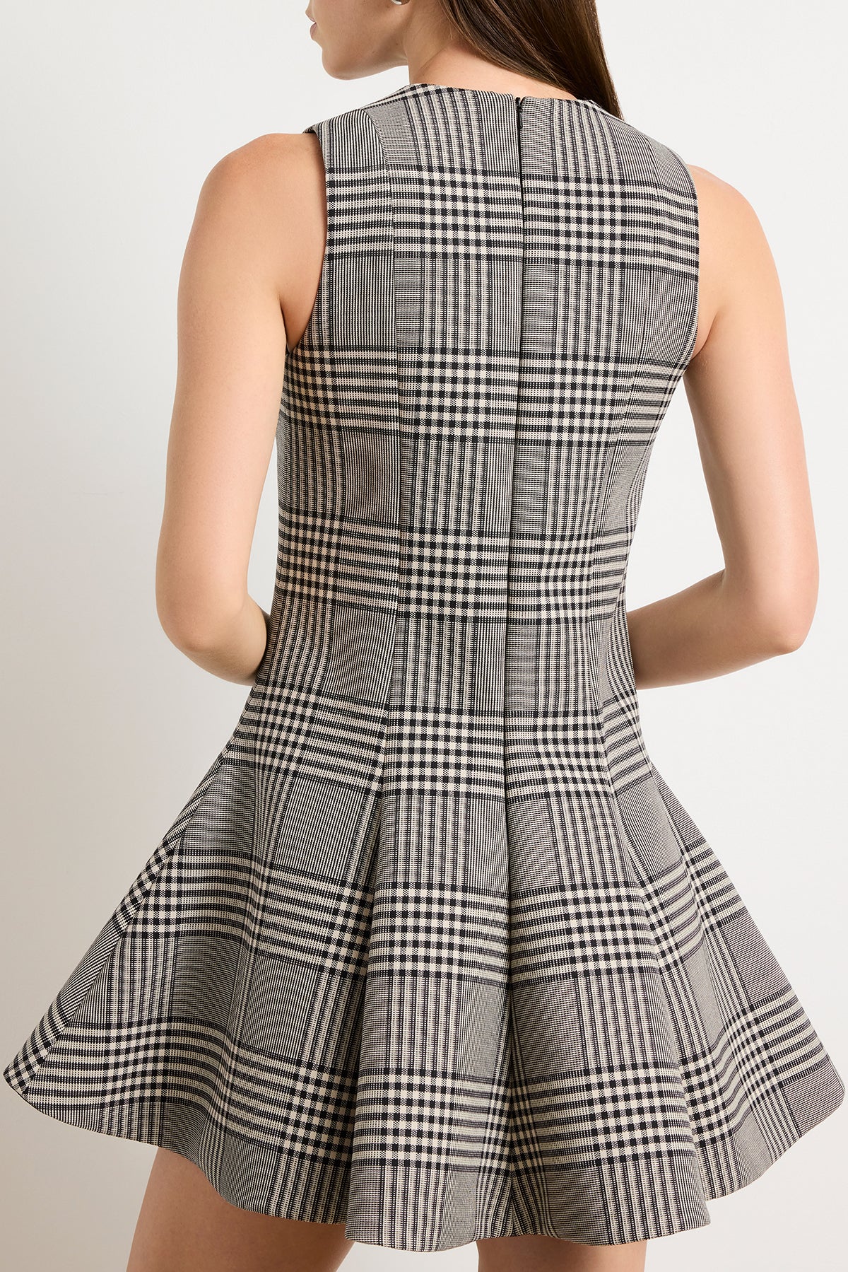 The Sophie Crew Neck Fitted Mini Dress in Prince of Wales Plaid - Image 4