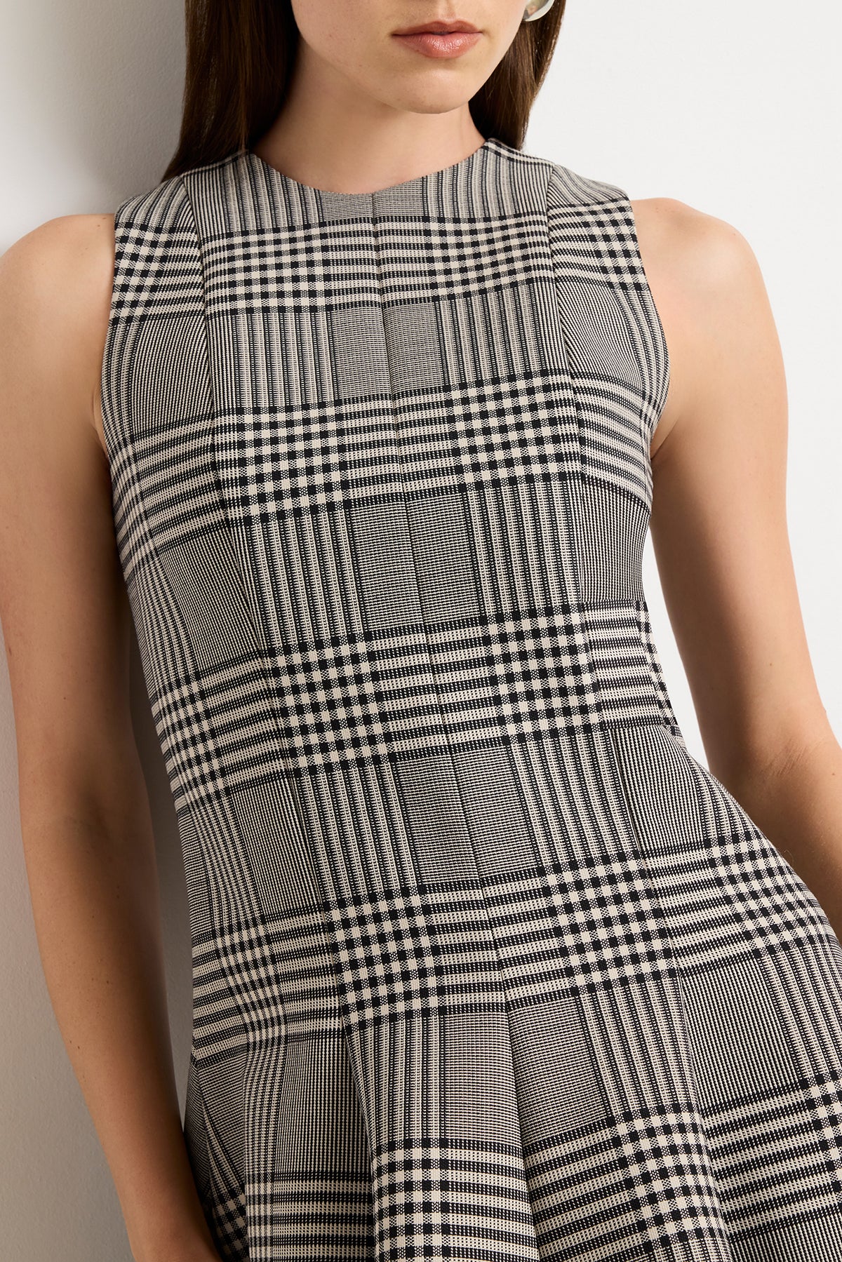 The Sophie Crew Neck Fitted Mini Dress in Prince of Wales Plaid - Image 5