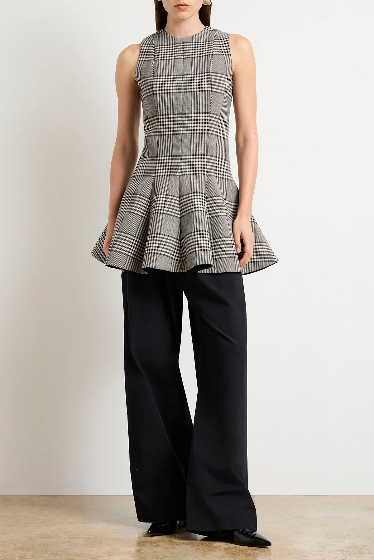 The Sophie Crew Neck Fitted Mini Dress in Prince of Wales Plaid - Image 6