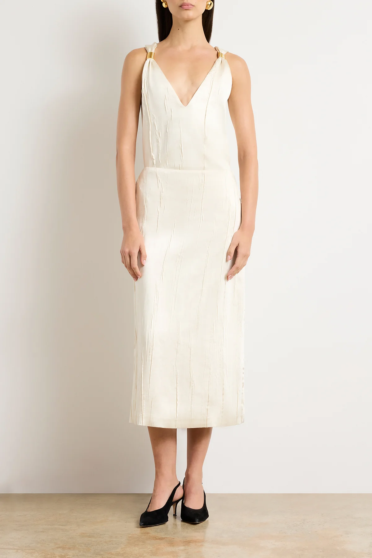 The Tierney Satin Straight Skirt in Ivory - Image 4