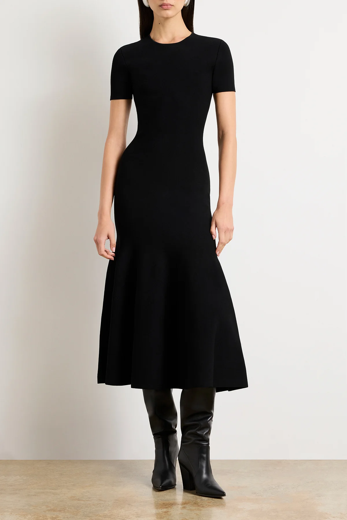 The Willa Knit Dress with Trumpet Skirt in Black - Image 2