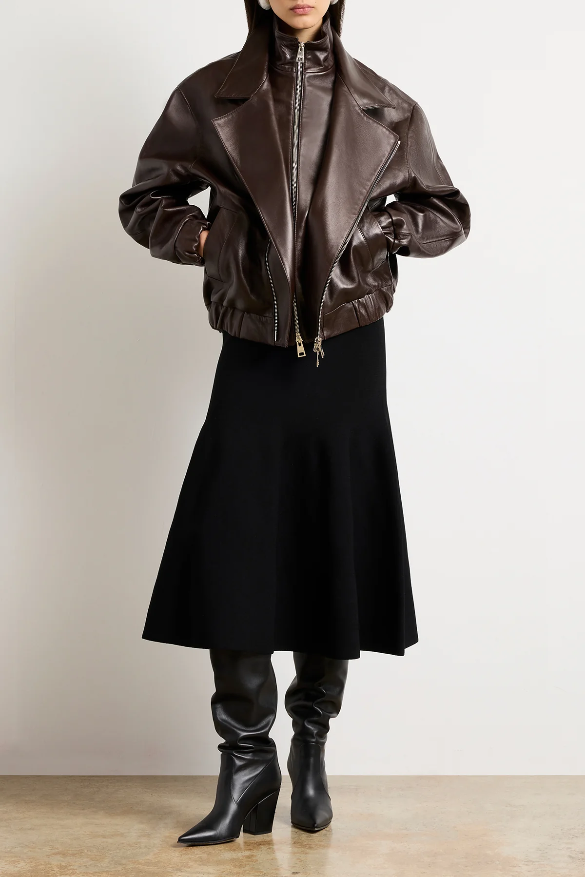The Willa Knit Dress with Trumpet Skirt in Black - Image 3